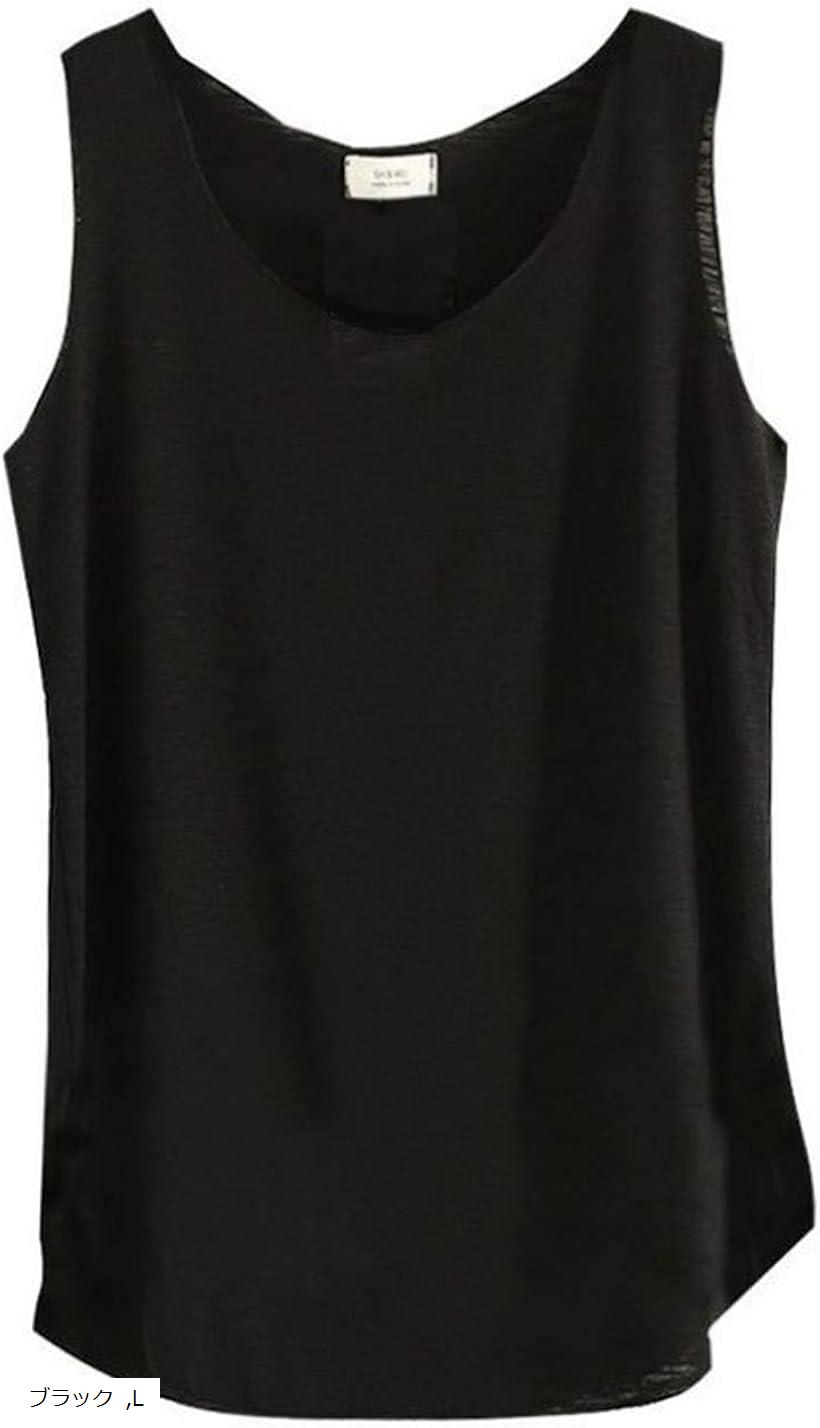 タンクトップ レディース ゆったり ルーズ デザイン 薄手 速乾 無地 ブラック L (ブラック, L)
