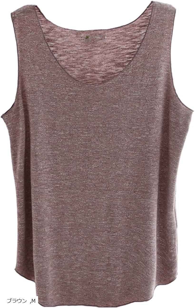 タンクトップ レディース ゆったり ルーズ デザイン 薄手 速乾 無地 ブラウン M (ブラウン, M)