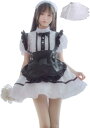 【GIVEK】メイド 服 ゴスロリ パニエ 付き 黒 エプロン カチューシャ リボン 5点 セット ハロウィン レディース コスプレ (ブラック&ホワイト, L)