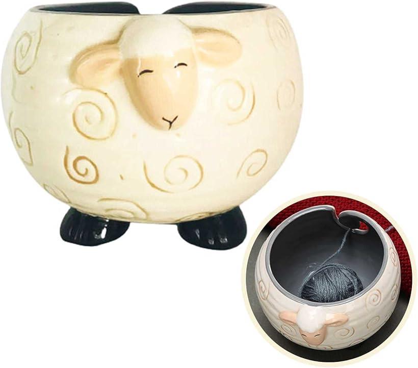 ニットボウル 毛糸ホルダー ヤーンボウル 毛糸ボウル セラミック製 羊( As Shown)のサムネイル