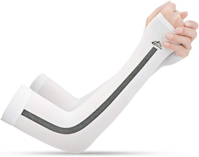 アームカバー 腕カバー 指掛けタイプ 接触冷感 運動用 男女兼用 2枚セット( 白)