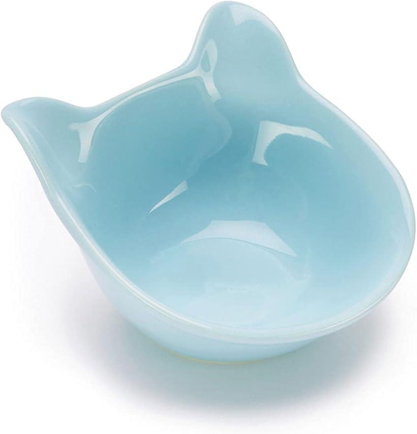 フードボウル 猫 陶器 傾斜 セラミック ペット 皿 猫皿 小物入れ ミニボウル ブルー(ブルー)