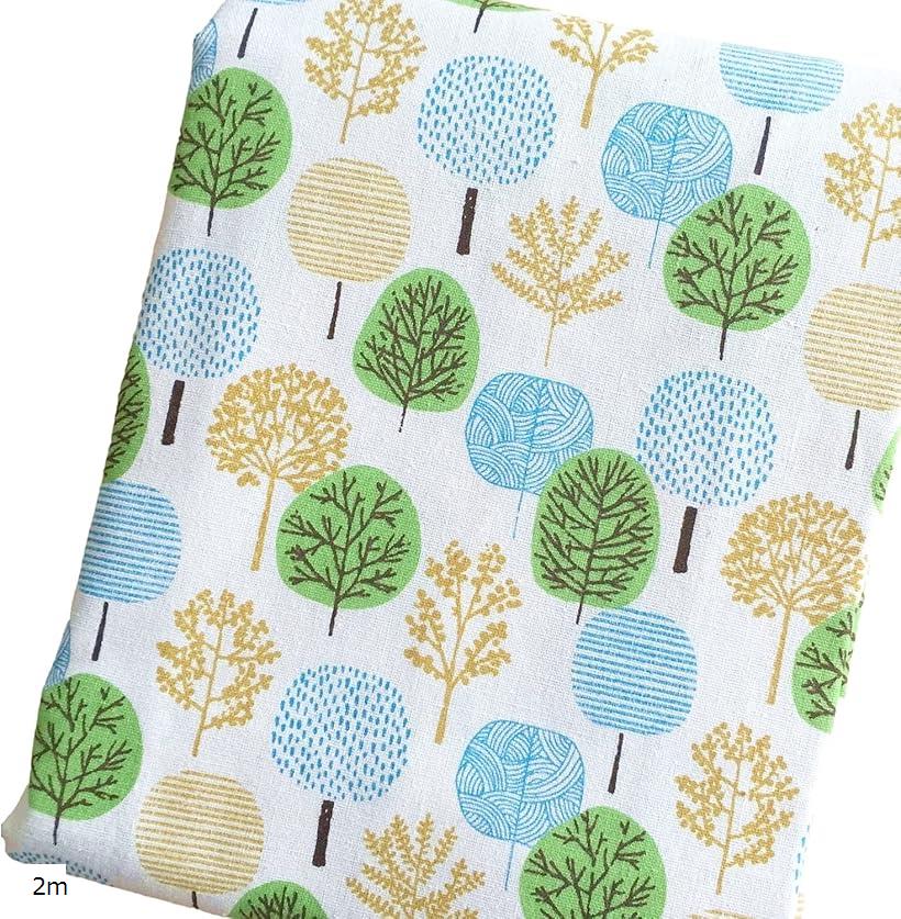 北欧風 手芸用 綿麻 生地 カラフル ツリー柄 幅約150cm 長さ2m (2m)