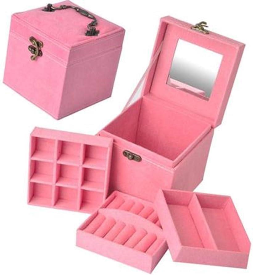 全3色 子供用 アクセサリー ケース 3段 ジュエリー ボックス 女の子 鏡付き おもちゃ 宝石箱 収納 BOX 箱 (ピンク)