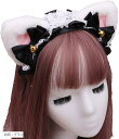 【全品P5倍★4/24 20時～】[FUPUTWO] ヘッドドレス ねこ耳 カチューシャ メイド リボン コスプレ 髪飾り(白耳・ブラック)