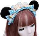 morytrade ヘアバンド くま耳 カチューシャ ヘッドドレス フリル コスプレ( 黒みみ＋水色, Free Size)