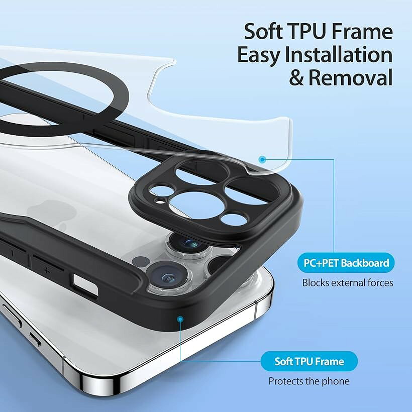 iPhone ケース 手帳型 ワイヤレス充電対応 薄型 PUレザー 背面 クリア カード入れ (ブラック, iPhone 14 Pro Max)