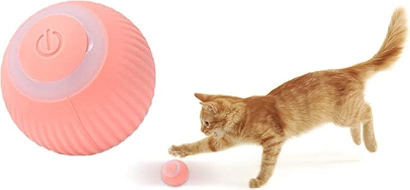 猫おもちゃボール コロコロ自動回転 追いかけ ボールおもちゃ LEDライト付き USB充電式 ピンクのサムネイル