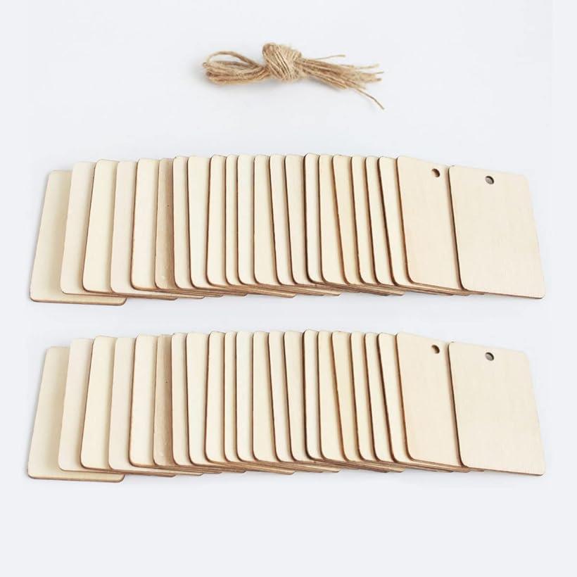 木材タグ 木片チップ DIY 麻縄付き 50枚セット