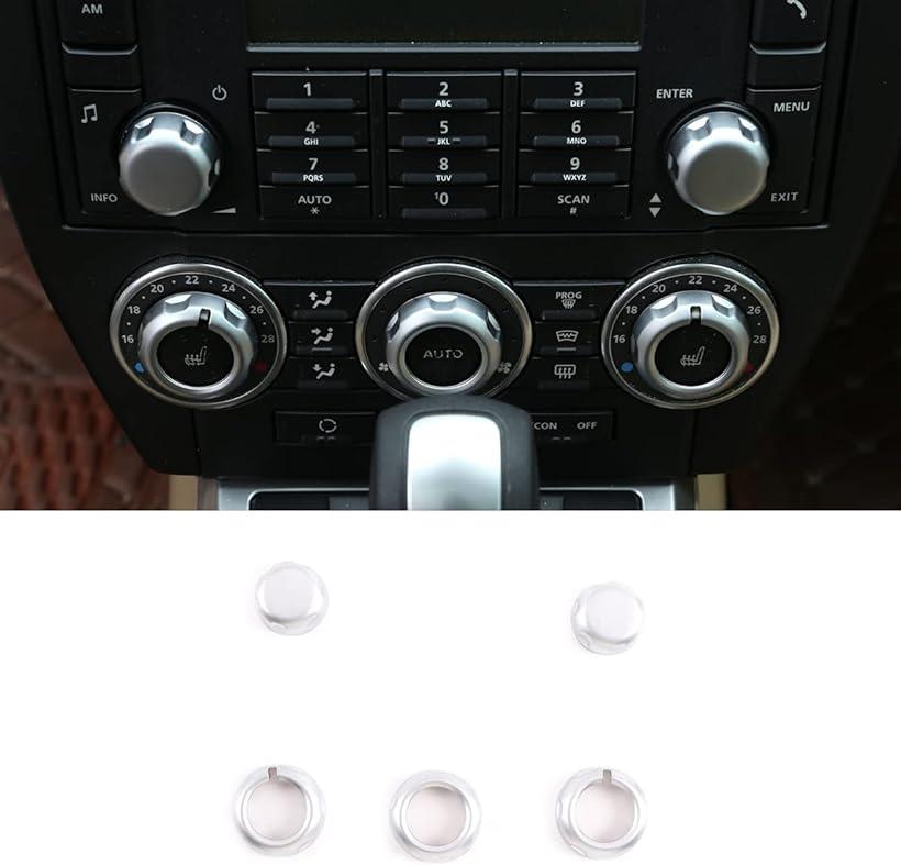 ランドローバー フリーランダー 2 2007-2012に適用 車用 エアコンノブボリュームコントロールノブ装飾リング カーボリューム ＆ ボタン トリムカバー 5個入り ABS製 銀