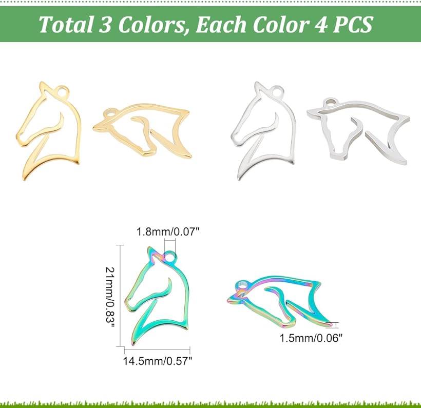 【全商品P5倍★5/16 1:59迄】UNICRAFTALE 約12個 3色 馬チャーム ホースペンダント 304ステンレス鋼チャーム 動物チャーム 透かしチャーム 金属チャーム メタルチャーム 3