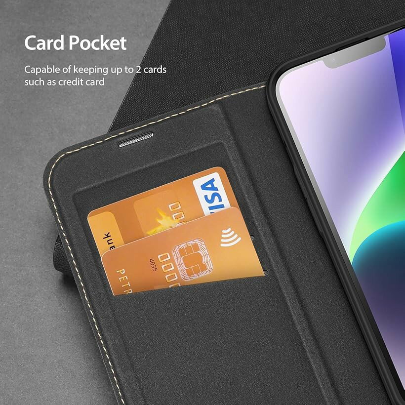 iPhoneケース PUレザー カード収納 スタンド機能 スマホケース 携帯カバー マグネット式 ブラック (ブラック, iPhone 14 Plus)