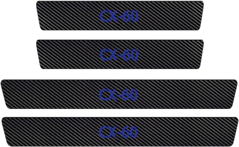 HUDIY（フーディ）マツダ 新型CX-60 KH系（令和4年9月~現行）専用 マツダ フロント リアセット サイドステップガード スカーボン調の革 簡単装着 車用内装パーツ 4点セット 日本語の取り付け説明書付き（ブルー）