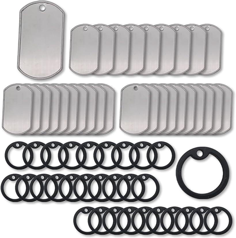 ドッグタグ サイレンサー ネームタグ ゴムリング ステンレス 迷子札 刻印 ブラック (ブラック)