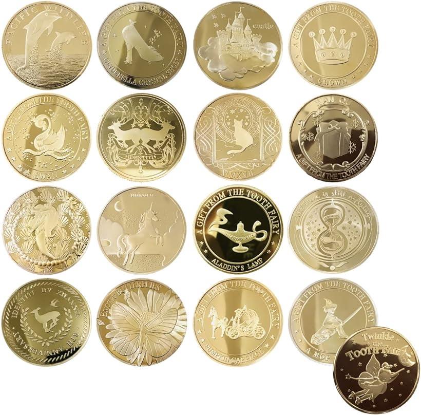 おもちゃ メダル 金貨 コイン トゥースフェアリー 乳歯 生え変わり 裏面デザイン16種セット
