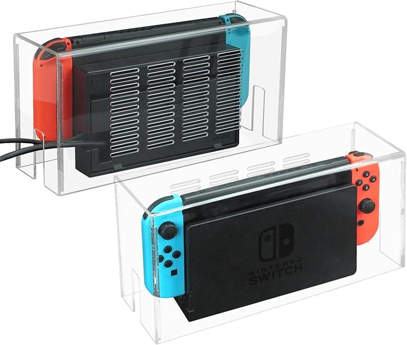 Switch ドック カバー 防じんケース 通気口 ゲーム中使用可能 スイッチ 有機el ドック用防塵カバー 透明アクリル おしゃれ 自宅 ディスプレイ 飾り用 使いやすい 耐衝撃 全面保護 汚れ防止 防…