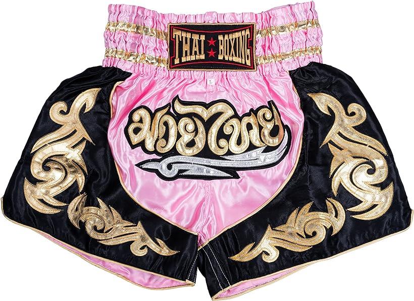 Thai Sawadee キックパンツ ムエタイパンツ キックボクシング トレーニング ジム 部屋着 男女兼用 サテン XL ピンク( ピンク, XL)