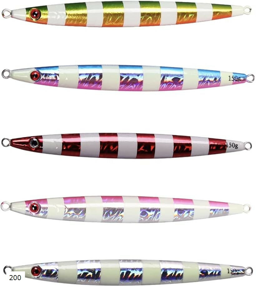 200g 5色セット ルアー メタル ジグ 遠投 夜光 淡水 海釣り ヒラマサ 青物 太刀魚 シーバス マグロ ヒラメ ブリ マス カツオ タチウオ スロージギング (200g)