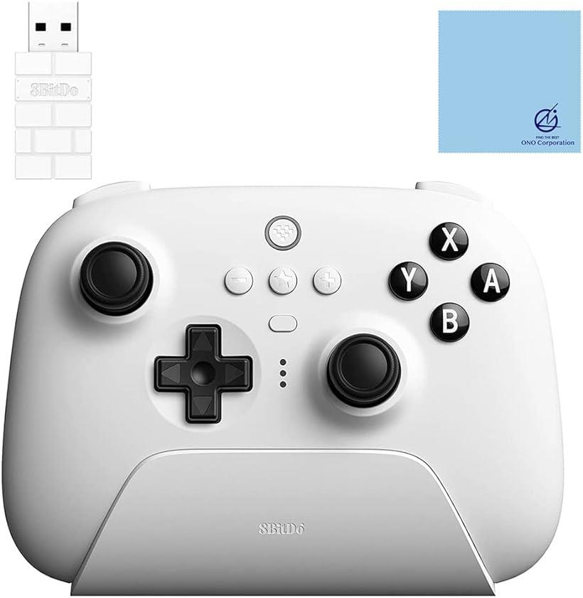 8Bitdo Ultimate 充電ドックを備えたBluetoothコントローラー スイッチ用 【ONOクリーニングクロス 2.4Gレシーバー付き】 ワイヤレス プロ コントローラー Windows Switch PC ゲームパッド ゲームコントローラー 互換 Bluetooth 2.4G 国内正規品 (White)