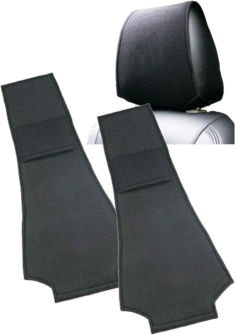 ヘッドレストカバー 車用 ポケット付き ブラック 2枚セット 運転席 助手席 シートカバー( ブラック)