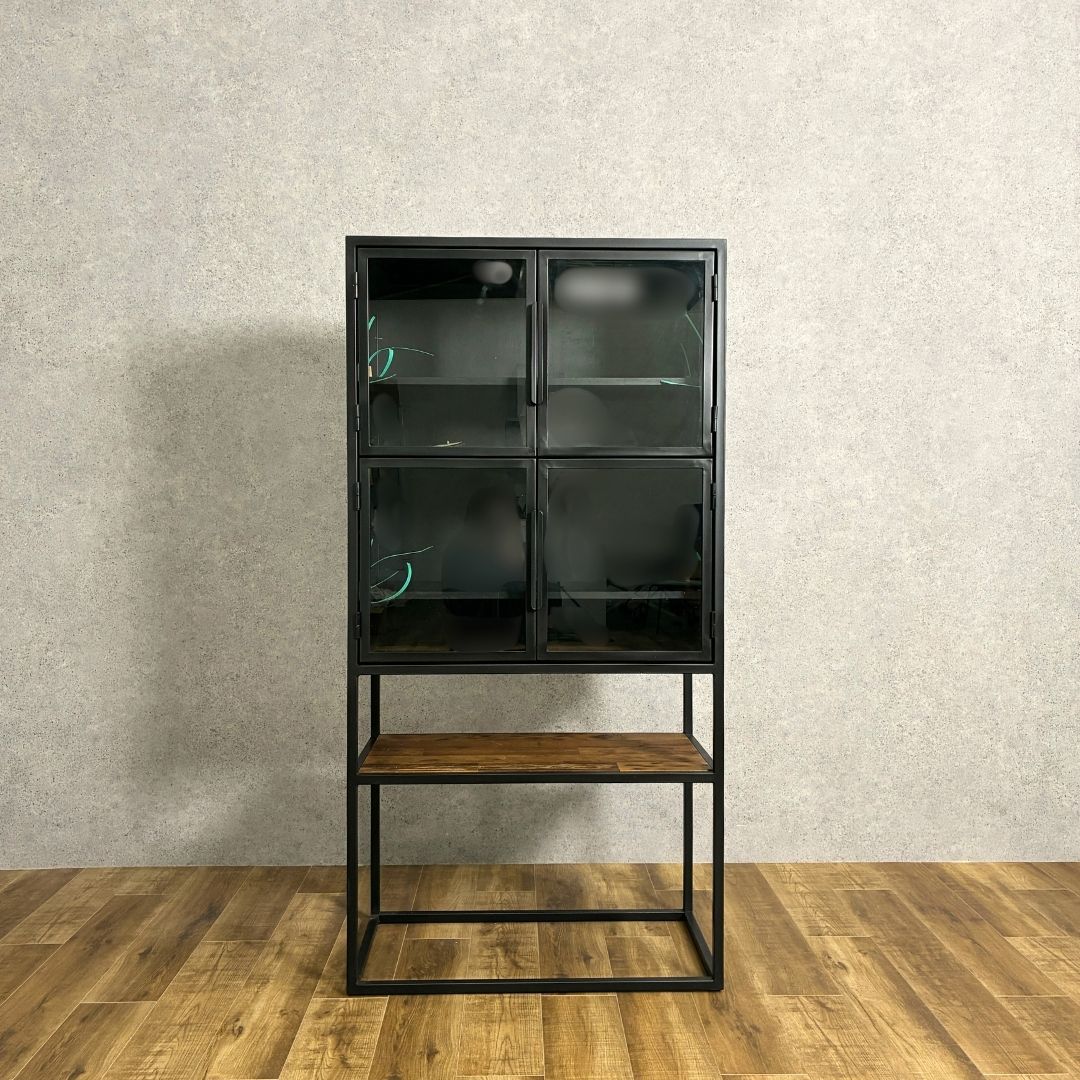 【新品・未使用】ASPLUND Living-in By Romy's SALVAGE CABINET 4GLASS DOORS アスプルンド リビングインバイロミーズ サルベージキャビネット4グラスドア ガラスキャビネット ナチュラル ブラック【YD100ランク】