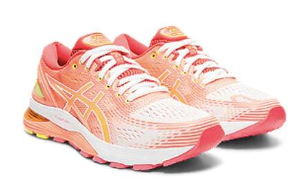 最安値 特価品 アシックス（asics）陸上 レディース ランニングシューズ ウォーキング GEL-NIMBUS 21 クッション性 オレンジ イエロー ホワイト ピンク