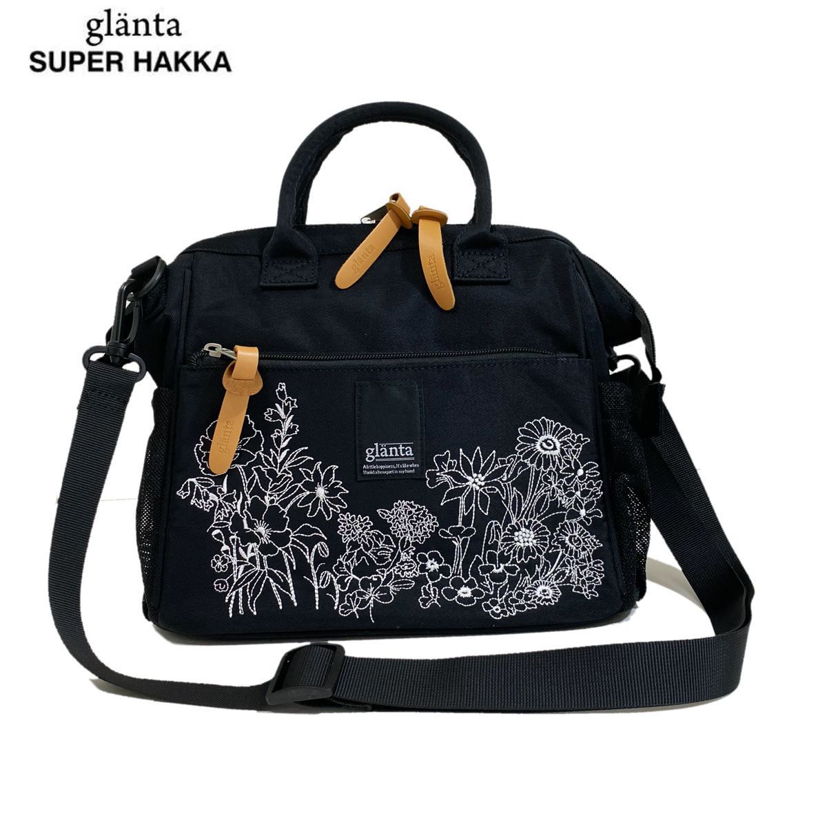 SUPER HAKKA(スーパーハッカ) glanta (グレンタ)ワンカラー線画刺繍ボストンショルダーバッグ 2WAY BAG 花柄 刺しゅう レディース 全3..