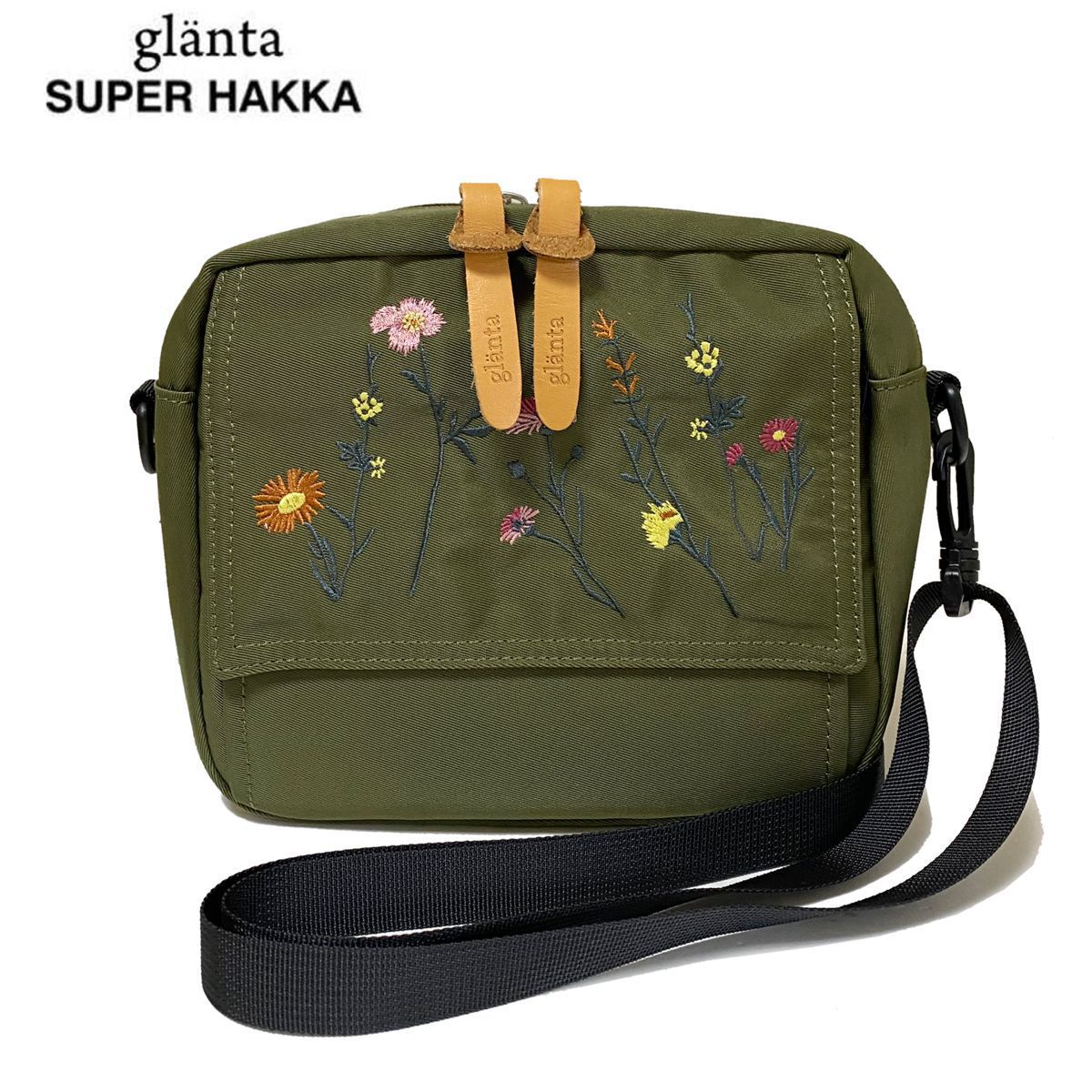 SUPER HAKKA(スーパーハッカ) glanta (グレンタ)シーナリーフラワー刺繍スクエアウォレットショルダーバッグ 2WAY BAG 花柄 刺しゅう ..