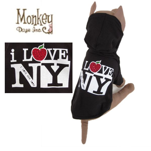 Monkey Daze(モンキーデイズ)I Love NY Hoodie(アイラブNYフーディ/パーカ)【メール便1点までOK】犬服/ドッグウェア/小型犬用品/子犬/おしゃれ/ペット/チワワ/トイプー/ヨーキー 02P03Dec16