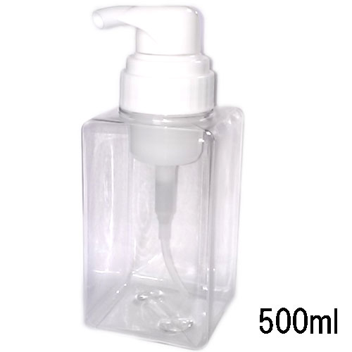 送料無料　泡ボトル　泡ポンプボトル　500mL　5個セット　四角で転がらない「クリア透明」　四角で転がらない　 詰め替え 詰替 泡ハンドソープ 全身石鹸 ボディソープ 洗顔フォーム