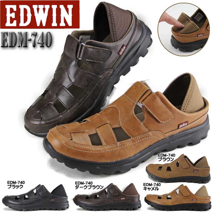 サンダル メンズ 靴 EDWIN エドウィン　踵踏み付け 2WAY スポーツサンダル　軽量　上履き　マジックタイプ 3E相当幅広タイプ　【EDM-740】