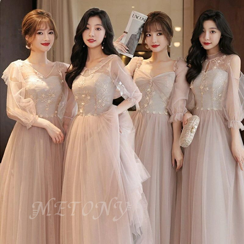 ロングドレス ブライズメイド ドレス フォーマルドレス パーティードレス Aライン フレア 結婚式 ワンピース マキシ丈 ロング丈 ミディアム丈 ひざ下丈 膝下 記念日 ダンス衣装 ウェディングドレス お呼ばれ 花嫁 二次会 演奏会 チュールスカート