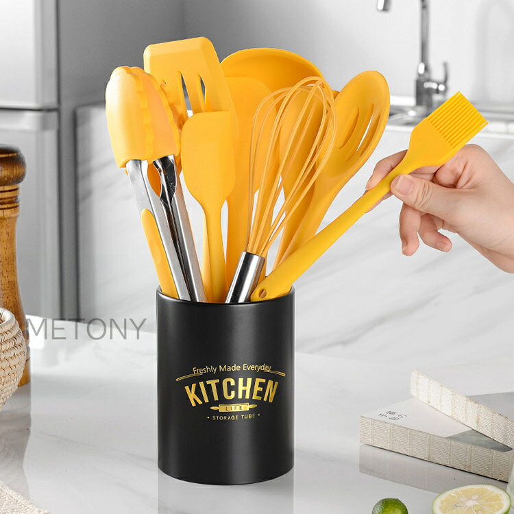10点セット イエロー キッチンツール シリコン製 キッチンツールセット 調理用品 調理器具 トング 泡立て器/ブラシ/ターナー/スプーン oilhonpo-10002679 Metony サンプル画像2