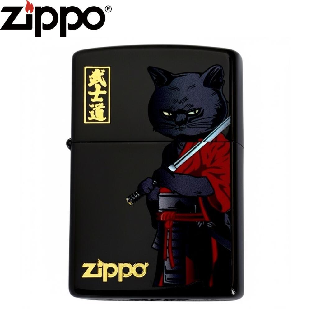 Zippo 猫 武士道 黒猫 黒 サムライ キャット ジッポー 日本製 和柄 オリジナルモデル 刀 猫グッズ メンズ レディース ギフト プレゼント オイルライ...