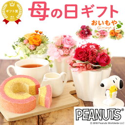 花とバウムクーヘンのセット ＼まだ間に合う！／ 母の日 プレゼント ははの日 花 ギフト スヌーピー グッズ キャラクター かわいい 動物 アニマル 犬 プリザーブドフラワー バラ 薔薇 あじさい 紫陽花 バウムクーヘン 紅茶 送料無料 スイーツ お菓子 洋菓子 ギフトセット おいもや