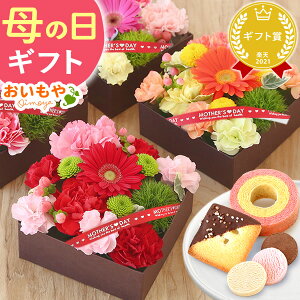 ＼今の早割15日まで！／ 母の日 プレゼント 花 ギフト カーネーション ガーベラ 薔薇 バラ 生花 アレンジメント フラワーボックス 洋菓子 送料無料 スイーツ ギフトセット 【静岡 AA】