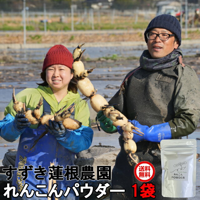 《 すずき蓮根農園のレンコンパウダー 50g のご紹介 》 ■1 茨城の地域ブランド「れんこん」。干し芋・納豆に並ぶ名産の一つ！ 　　国産・茨城県産の中でも名産地の土浦市の霞ヶ浦に隣接するすずき蓮根農園から産地直送いたします。 　　節付き・皮つき、まるごと粉末タイプ。 　　すずき蓮根農園の蓮根を使用しています。 　　一日小さじ一杯を目安にお召し上がりください。 ■2 柔らかでシャキシャキとした食感が特徴。歯ざわりの良い蓮根を使用！ 　　霞ヶ浦や土浦の周辺は低湿地帯で、芦などが堆積した泥炭性埴土の肥沃な土壌と豊富な高水温の水に恵まれているので、れんこん栽培に適しています。 ■3 安心・安全！ 　　自然のれん根は褐色でつやがありますが、茨城県では研究機関と連携して色の薄い蓮根を収穫できるようになりました。 　　【健康 たっしゃか村 蓮根】 　　健康たっしゃか村蓮根はEM農法（有用微生物群）により育ちました。 　　自然の力にささえられたハスの持つ神秘的生命力を皆様の食卓にお届けでき、健康に少しでもお役に立てればと願っております。 　　安心してお召し上がりいただけます。 ■4 【れんこんパウダー】 　　すずき蓮根農園のれんこんパウダーは、皮付き粉末タイプです。 　　・利用しやすい一袋50g入りでお届けします。 　　・1日スプーン一杯約3gお召し上がりください。 　　・レンコンは80%が水分。乾燥して栄養を濃縮しました。 　　　Q：一日にどれくらいとればいいですか？ 　　　A：1日3〜4g程度。生で1日30〜40gが目安約1/10 　　　Q：どんな調理法がありますか 　　　A：ほぼ無味無臭どんな料理にも使えます。 　　　Q：ダマになる 　　　A：加熱する前に混ぜてください 　　・れんこんに含まれる栄養素 　　　タンニン 食物繊維 カリウム ビタミンC ムチン（れんこんを切ったときに糸引く成分） ポリフェノール　 【主な有用微生物群】 ・乳酸菌:有機物の腐敗を防ぎ、発酵を進め、有効な養分にします。 ・酵母菌:こうじカビと同じ発酵糸の菌で、有機物の有用発酵に導く働きをします。 ・放線菌:抗生物質を生成し、カビや病原菌を抑制します。 ・糸状菌:植物遺体の糖類やセルローズ、リグニンなどを分解します。 ・光合成細菌:ビタミンや生理活性物質をつくり出し、植物や他の有効菌の活性化を増進します。 有機質肥料にこだわって丁寧に栽培・収穫・選定！ 収穫したレンコンの中から、一つひとつ丁寧に品質を確認した選定品のみを使用いたします。 ■5 アレンジを加えて自分好みの食べ方を！ 　　粉末にしたレンコンパウダー（蓮根粉/lotus root powder）です。カレー、シチュー、牛乳やお水に溶かしてそのままお召し上がりください。是非自分好みの食べ方を見つけてみてはいかがでしょうか？ 　　別途販売しておりますすずき蓮根農園さんちの生のれんこんは、サラダ・ステーキ・酢の物・煮物・漬物・あえ物・天ぷら（揚げ物）・金平（きんぴら）、ちらし寿司などの定番メニューはもちろん、 　　晩酌・ビールのおつまみに居酒屋人気メニューのさつま揚げ・挟み揚げ（はさみ揚げ）・挟み焼き（はさみ焼き）・辛子れんこん・れんこんチップ（れんこんチップス/れんこんせんべい）などもおすすめ。 　　和食料理・中華料理の、食感のアクセントとしても重宝されるミラクル食材です。 ■6 1日小さじ1杯でOK。ギフトにもオススメ！ 50g入りのパックでお届けします。是非、ご利用ください。 ■7 見通しがきく縁起物として正月の料理・御節（お節/おせち）など慶事に欠かせない！ 　　いくつかの節に分かれ、内部には葉柄に通ずる穴が通っていることから、「先が見える・見通しがきく」縁起物として慶事には欠かせない食材・野菜です。 　　そんな縁起のいい食材を毎日手軽にとれる、素朴で安心・安全な贈りものとして喜ばれています。 ■8 茨城の特産物を扱う通販「おいしいねいばらき」で大好評の1品です。 【ギフトにも好評です】 熨斗・メッセージカードをお付けして送ることも可能ですので、結婚・快気・内祝いや、お見舞い、法事、香典返しの贈り物・お返しにと幅広くご利用いただけます。 備考欄・要望欄よりお気軽にご連絡下さい。 【通年】 大切な方へのお使いもの、出産祝い、誕生日（バースデー/バースデイ）プレゼントなどにも人気！ 【1〜4月】 バレンタインデー、ホワイトデー、ひな祭りなどに、素朴で安心・安全なプレゼントとして喜ばれています。 また、お年賀、入学祝い、卒業祝い、成人式のお祝いといったセレモニーの御祝・御礼・内祝いなど祝儀の品としてもおすすめ！ 【5〜8月】 こどもの日、母の日、父の日などに、素朴で安心・安全な贈りものとして喜ばれています。 また、夏ギフト、暑中見舞い、お中元、残暑見舞いのお見舞いや夏バテ対策の贈答品としてもおすすめ！ 【9〜12月】 お歳暮、敬老の日、七五三、勤労感謝の日などに、素朴な贈答・冬ギフトに喜ばれています。 また、ハロウィン、クリスマス、年越し、お節といったイベント・パーティ−の材料として、まとめ買いでのお取り寄せもおすすめ！ すずき蓮根農園れんこんパウダー 50g の詳細 商品名 れんこんパウダー（蓮根、レンコン、れん根） 原材料名 蓮根（茨城県産） 内容量 50g×1袋 保存方法 直射日光、高温多湿を避けて保存してください。 お召し上がり方 1日小さじ一杯を目安にお召し上がりください。 配送料 送料無料（沖縄県へのお届けは、別途配送料が1,000円掛かります） のし/メッセージカード 無料（名入れ無料）/50文字以内無料 事業者/所在地 すずき蓮根農園 茨城県土浦市田村708送料無料 れんこんパウダー 50g×1パック 粉れんこん レンコンパウダー 蓮根パウダー 茨城 霞ヶ浦 すずき蓮根農園 【ギフト】【ご家庭用】【送料無料】【茨城県産】【霞ヶ浦】EM農法(有用微生物群)で、健康で栄養たっぷりな「かすみがうら」の蓮根を使用。産地直送！