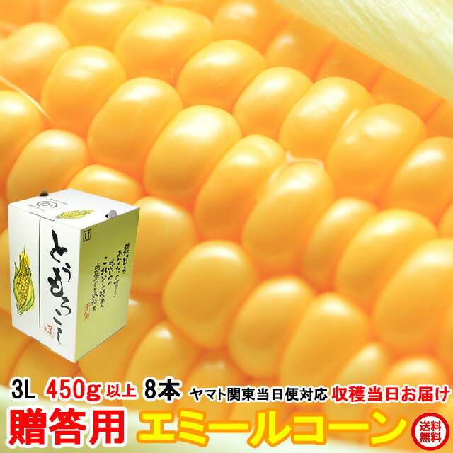 【6/4 20時～ 25％OFF】送料無料 ギフト とうもろこし トウモロコシ エミールコーン 約3.6kg 3L 450g以上 8本 茨城県…