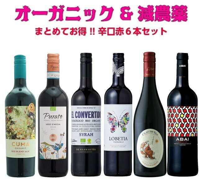 ワイン オーガニックワイン ワインセット セット バレンタイン 送料無料 ギフト お年賀 プレゼント オーガニック 自然派ワイン 赤ワイン 赤 飲み比べセット 家飲み 【2セットまとめて500円引き】 美味しすぎてスイマセン『まとめてお得』美味しい辛口【赤】ワイン6本 !!