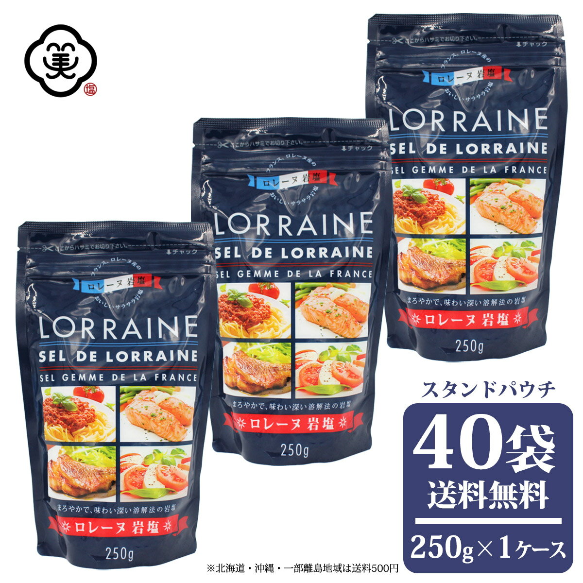 白松 フランス産 ロレーヌ岩塩 250g × 1ケース(40袋) スタンドパウチ さらさらタイプ 溶解方岩塩 しお 食塩 天然の岩塩層 (フランス・ロレーヌ地方産) 海外産 お塩