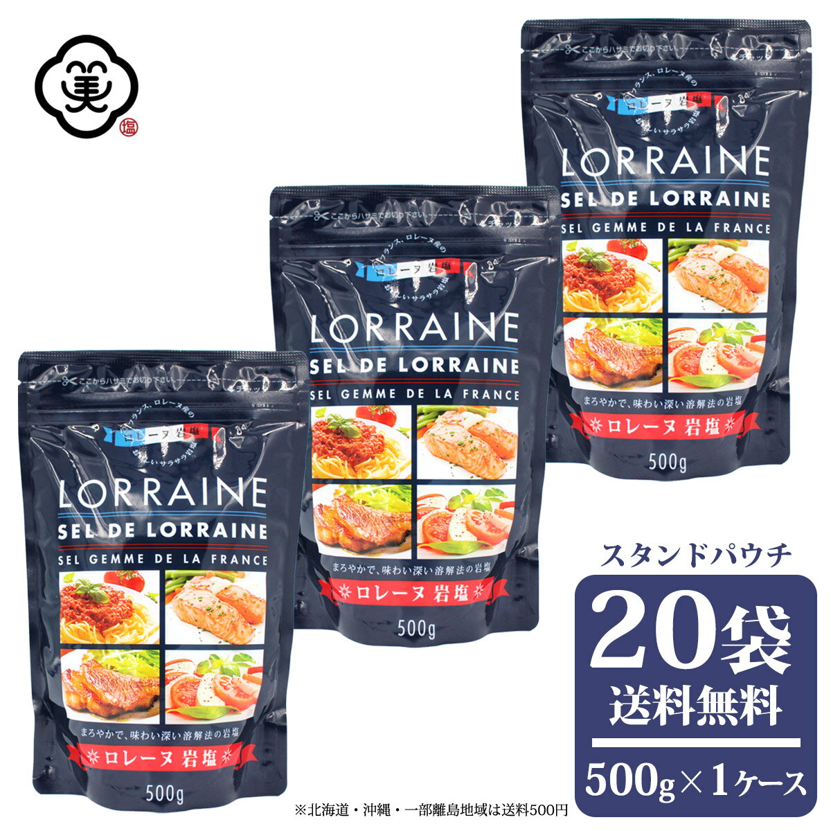 白松 フランス産 ロレーヌ岩塩 500g × 1ケース(20袋/10kg) スタンドパウチ さらさらタイプ 溶解方岩塩 しお 食塩 天然の岩塩層 (フランス・ロレーヌ地方産) 海外産 お塩