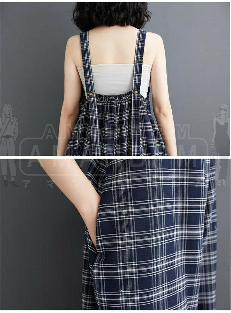 AMANDPMの「楽天スーパーSALE」 サロペット レディース オールインワン オーバーオール ワイドパンツ ロングパンツ ワイドパンツ オールイン ワイドパンツ カジュアル チェック柄 ポケット 体型カバー 大きいサイズ 可愛い ゆったり フレア 可愛い 韓国 低身長 30代 40代 50代｜アングル2
