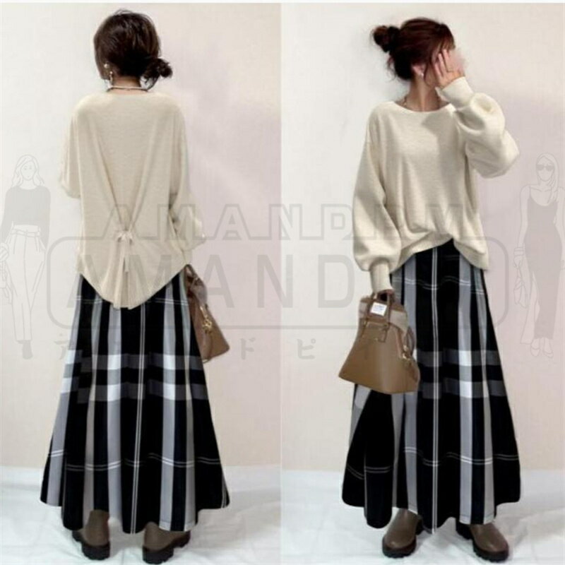 セットアップ レディース 秋 冬 春 きれいめ カジュアル 韓国 2点セット トップス ニット スカートセット スカート Aライン 2点セット 長袖 チェック スカートスーツ 無地 セーター ロングスカート ゆったり 大人可愛い 大きいサイズ 通勤 オフィス 30代 40代 50代