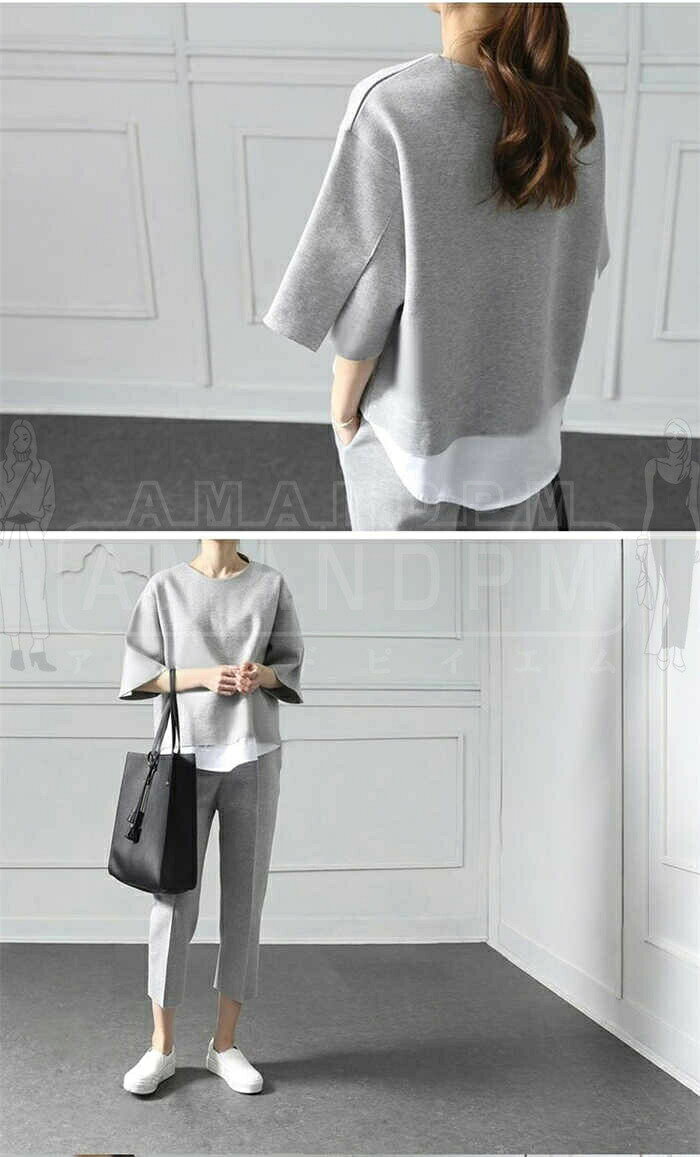 セットアップ レディース 夏 きれいめ カジュアル 上下Tシャツ パンツドレス パンツ 上下セット パンツスーツ 2点セット ワイドパンツ ロングパンツ ブラウス トップス 大きいサイズ 体型カバー 半袖 春 秋 冬 春服 夏服 秋服 冬服　ゆったり 通勤 OL おしゃれ フォーマル oitakeda-10002945 AMANDPM サンプル画像3