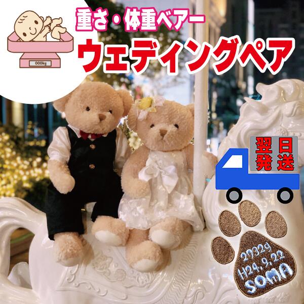 【即納!!】ペア セット No.1【65cm】【 体重 ウェディング ベアー 重さ 調節 刺繍 】生まれた時の重さと一緒同じテディーベアー お 名前 出生 誕生 日 など くま さん 入り 足裏 足跡 プレゼント 贈り物 出産 祝い 品質 良い フリー メッセージ 妊婦 記念品