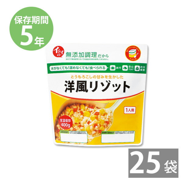 非常食 保存食 防災食セット 非常食セット 28品目不使用 アレルギー対応｜イシイの非常食 リゾット スプーン付 ＜洋風リゾット＞1袋400g 25袋 5年保存 ｜備蓄 災害用 長期保存 レトルト