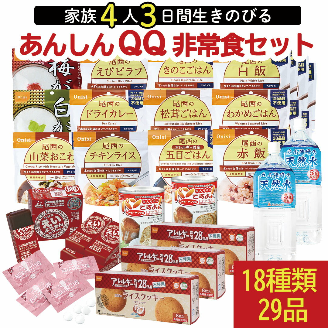 非常食 保存食 防災食セット 非常食 セット｜4人家族で3日間生きのびる!!あんしんQQ非常食セット(5年保存) アルファ米 尾西食品 防災セット 長期保存