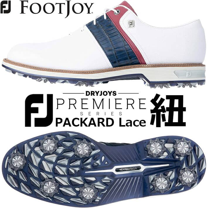 【フットジョイ】 FJ DRYJOYS PREMIERE Packard Lace MENS GOLF SHOES ドライジョイズ プレミア パッカード レース メンズ ゴルフシューズ ホワイト/ネイビー/レッド(53932W) 7サイズ：ウィズ W/3E 【FOOTJOY】【日本正規品】【2021年モデル】