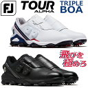 FOOTJOY MEN'S TOUR ALPHA TRIPLE BOAGOLF SHOES フットジョイ メンズ ツアー アルファー トリプル ボア ゴルフシューズ TOUR ALPHA TRIPLE(ツアー アルファ トリプル) BOA 最もパワーと安定性にこだわった本格的ツアースパイクシューズ 圧倒的な“安定性”と“フィット性”。スウィング動作の一瞬一瞬にフォーカスをし、その動作中シューズがどう作用するべきかを分析し、各パーツをくみ上げ、パワーを最大限ボールに伝える“完全形態”を完成させた。細部にまで緻密に考えられた構造により、“ズレ”や“ブレ”を抑制し、パワーを無駄なく発揮できるシューズ構造。「これはゴルフシューズの進化ではない。ゴルフの進化だ。」正確で、さらなる飛びを極める”ゴルファーに向けた、ツアーパフォーマンスゴルフシューズです。 《テクノロジー》 ■FootJoy史上最も“飛び”と“パワー”にこだわったシューズ スイング動作の一瞬一瞬にフォーカスをし、その動作中シューズがどう作用するべきかを分析し、各パーツをくみ上げ、パワーを最大限ボールに伝える“完全形態”を完成させました。 ■アルファトラクションアウトソール 接地性を最大限に向上する設計で、左右に幅広く配置された9つのTPUポッドは、歩行・スイング時に、卓越したグリップ力と抜群の安定性能を実現。スイング時にはパワーを余す事無くボールに伝達します。 ■新開発BOA フィットシステム トリプルダイアル 今回初装備されるWRAPID BOAフィットシステム 【トリプルダイアル】はスイング時にゆるみやすい中足部、前足部のフィット性をそれぞれスイング毎に簡単にカスタマイズが可能となる。かかと部分、甲部分横にある計3つのBOAダイヤルは順回転・逆回転と1mm単位でフィット性を調整できる”Li2ダイアル”を採用。自分のスイングを最大化する為にコース状況やスイング状態を加味し、安定性・フィット性を向上させることができるFootJoy独自の画期的な構造。 ■アルファフレーム 踵の両サイドにアルファベットのA(アルファ)の形でせり出し、両サイドをしっかりホールドしているAフレーム。そのアルファフレームと一体になった新パワープレートアウトソールが圧倒的な安定性とグリップ性を生み出します。 ■Ortholite Impressionインソール へたりが少なく耐久性、吸湿性、防臭性に優れ、着用後数分で自らの足型に沈み込み、自身にあった最適なフィット感を創り出すOrtholite? Impressionインソール。 ■異なる固さを持ったミッドソール 快適性、パワー伝達、安定性において重要なミッドソールも1から見直しました。中足部〜前足部にかけて新しいEVA素材を開発し、前作のTour-Xに比べ約13%(自社調べ)もクッショニングを高め快適性を提供しています。 《商品仕様》 ■商品名：MEN'S ツアーアルファ トリプル BOA ■サイズ：横幅(ウィズ)W(3E相当)/24.5〜27.5cm ■カラー/サイズ/JAN ・ホワイト/ネイビー/レッド(55547)： 　24.5cm / 0196665489530 　25.0cm / 0196665489547 　25.5cm / 0196665489554 　26.0cm / 0196665489561 　26.5cm / 0196665489578 　27.0cm / 0196665489585 　27.5cm / 0196665489592 ・ブラック/ブラック(55548)： 　24.5cm / 0196665489783 　25.0cm / 0196665489790 　25.5cm / 0196665489806 　26.0cm / 0196665489813 　26.5cm / 0196665489820 　27.0cm / 0196665489837 　27.5cm / 0196665489844 ■素　材：防水人工皮革 ■スパイク：パルサーLP(FTS3.0) ■原産国：中国 ※メーカーお取り寄せ商品になります。 メーカーの生産状況により、入荷が遅れる可能性がございます。予めご了承下さい。 ■2024年 FootJoy NEW シューズのご紹介 ・MEN'S ツアーアルファ トリプル BOA ・MEN'S ツアーアルファ BOA ・MEN'S FJ フュ—エル フラッシュ BOA ・MEN'S FJ フュ—エル フラッシュ LACED ・WOMEN'S FJ フュ—エル フラッシュ BOA ・WOMEN'S FJ フュ—エル フラッシュ LACED クリスマス バレンタイン プレゼント お正月 お歳暮 誕生日 お中元 記念日 入学 卒業 祝い 内祝い 就職 こどもの日 ボーナス 景品 父の日 母の日 敬老の日 アウトドア スポーツ用品