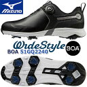 ミズノゴルフ ワイドスタイル SL ボア メンズ ゴルフシューズ 51GQ2240 MIZUNO GOLF WIDE STYLE SL BOA MEN'S GOLF SHOES F相当/24.5～27.0、28.0、29.0cm 09:ブラック 軽量 防水 スパイクシューズ [日本正規品] [2022年秋冬モデル] [送料無料]